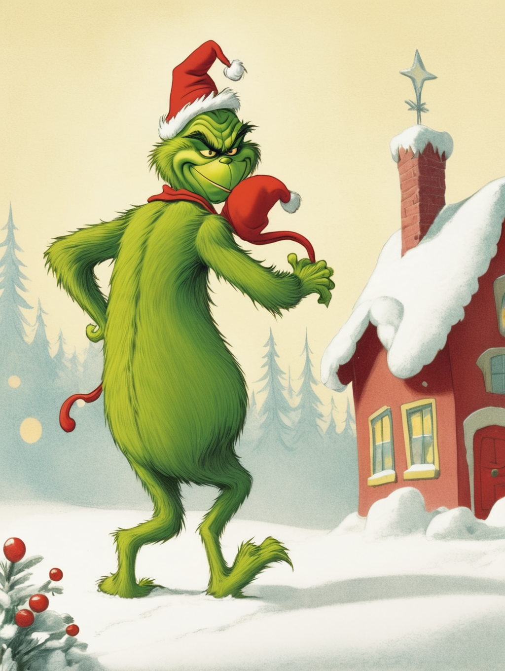 Premium Free ai Images | childrens book illustration of the grinch by ...