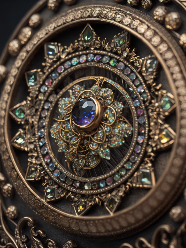 Premium Free ai Images fractal jewelry clock with colourful gems